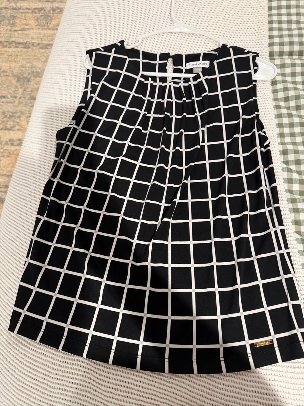 Calvin Klein Black & White Windowpane A-Line Skirt